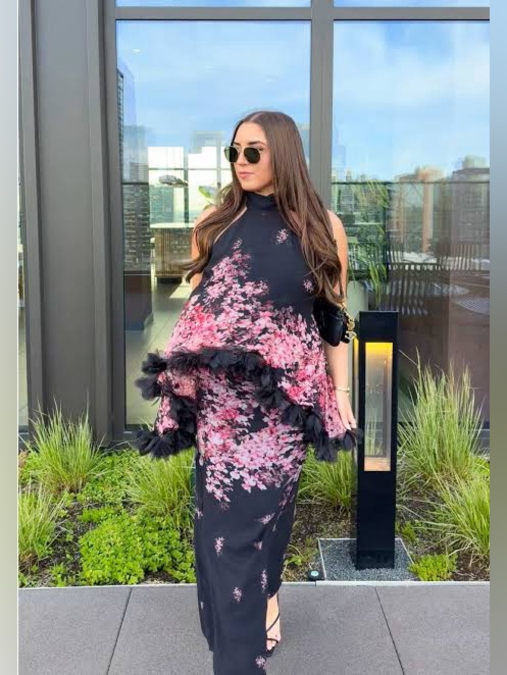 ELLIATT Tulsia Floral Georgette Cape Maxi Gown